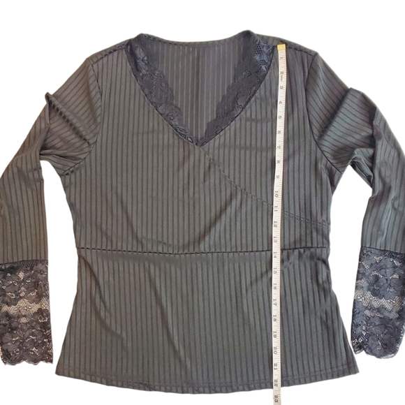 Shein Womens V Neck Lace Trim Rib Knit Long Sleeve Casual Tops 0XL - Picture 6 of 12